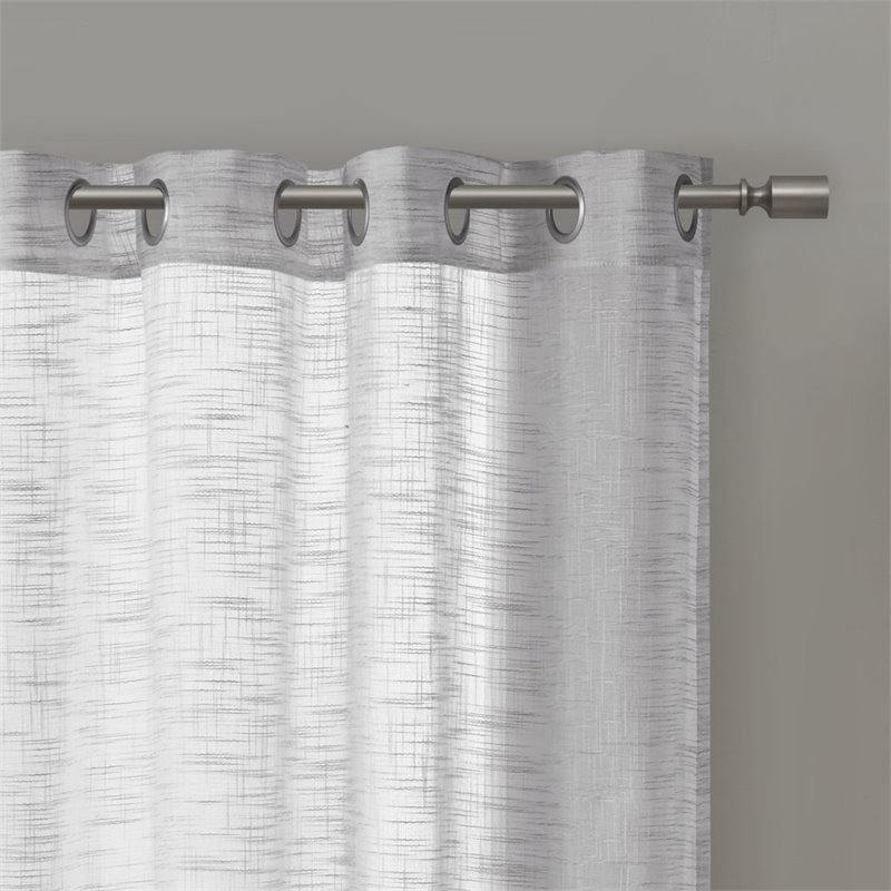 Madison Park Avery Polyester Yarn Dyed Slub Sheer Window Curtain in Gray