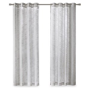 madison park avery polyester yarn dyed slub sheer window curtain in gray