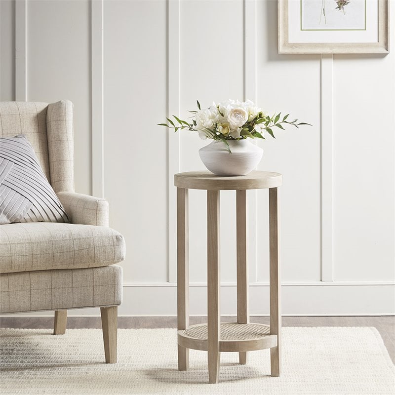 Martha Stewart Bedford Solid Wood and Rattan Accent Table in Natural