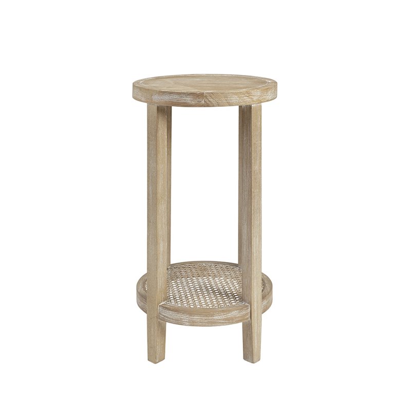Martha Stewart Bedford Solid Wood and Rattan Accent Table in Natural