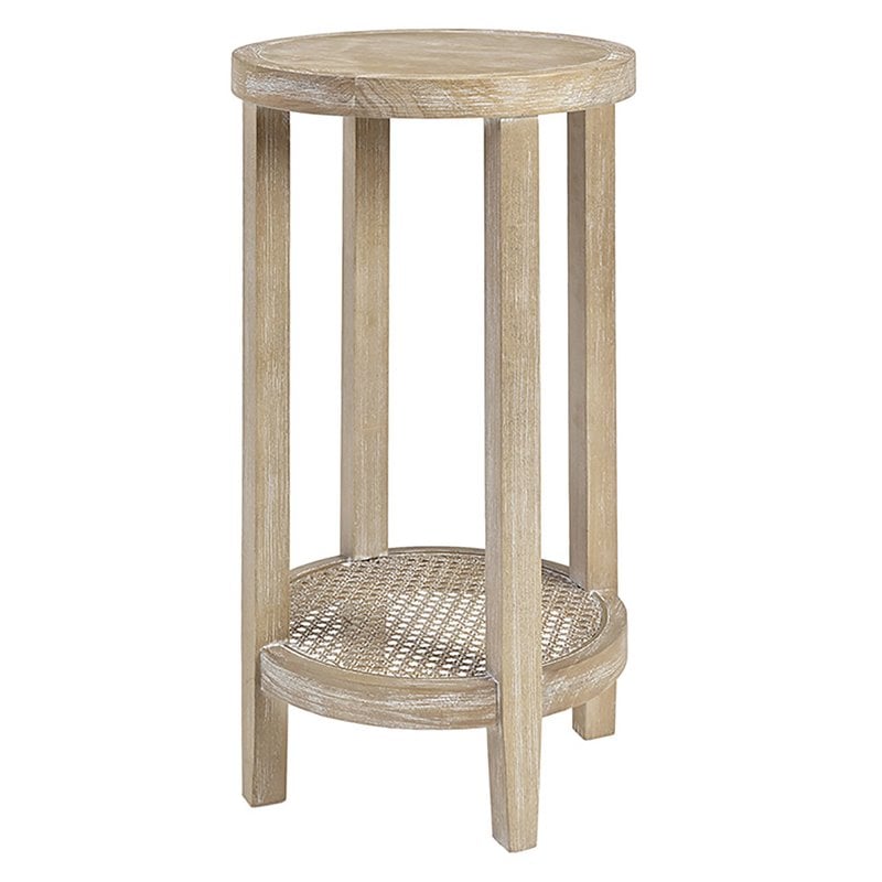 Martha Stewart Bedford Solid Wood and Rattan Accent Table in Natural
