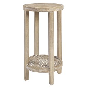 Martha Stewart Bedford Solid Wood and Rattan Accent Table in Natural