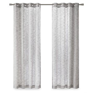 madison park avery polyester yarn dyed slub sheer window curtain in white