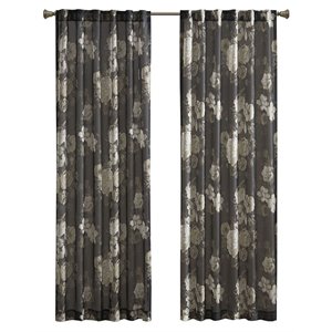 madison park simone polyester floral rod pocket and back tab voile sheer - black