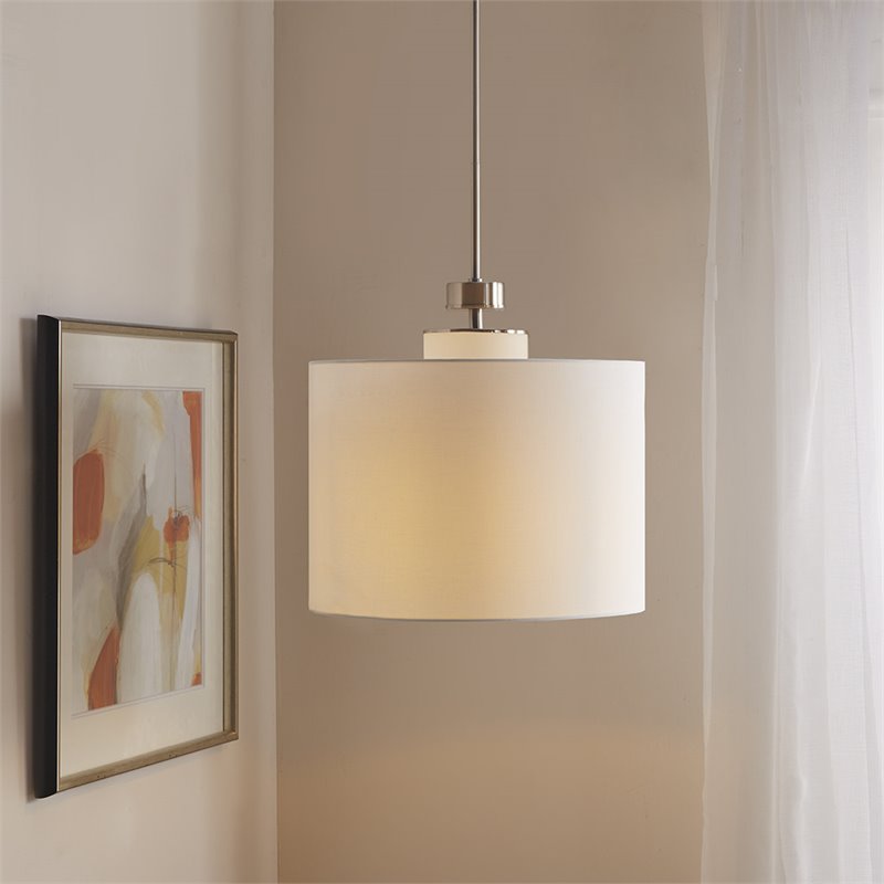 INK+IVY Pacific Modern Metal and Fabric Pendant in Plated Silver/White