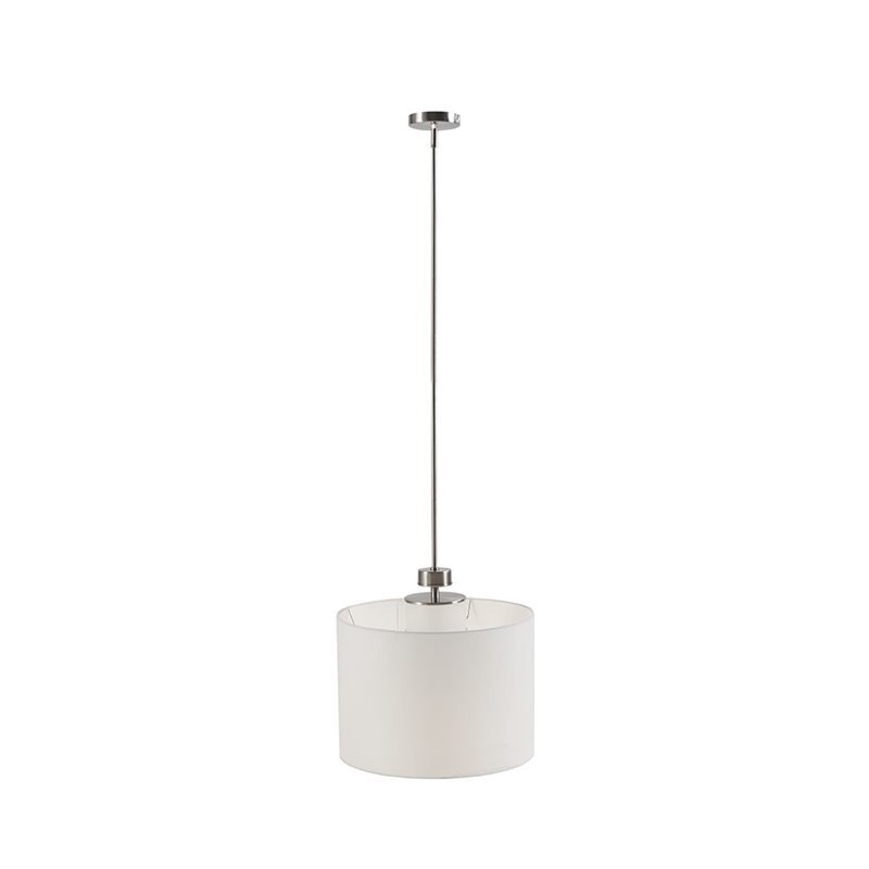 INK+IVY Pacific Modern Metal and Fabric Pendant in Plated Silver/White