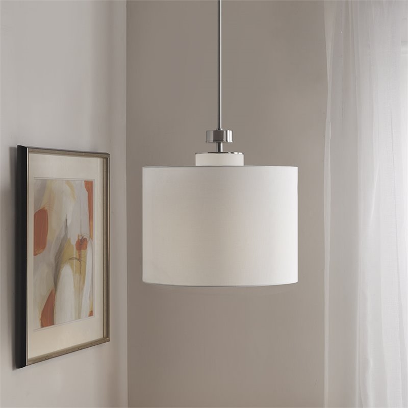 INK+IVY Pacific Modern Metal and Fabric Pendant in Plated Silver/White