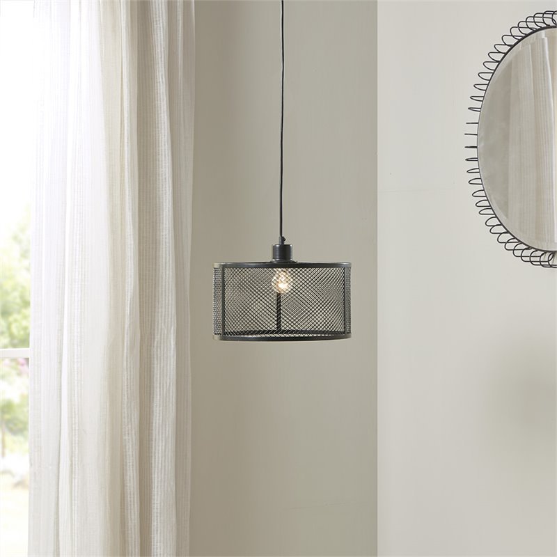 INK+IVY Jaxson Single Light Modern Metal Pendant in Black Finish