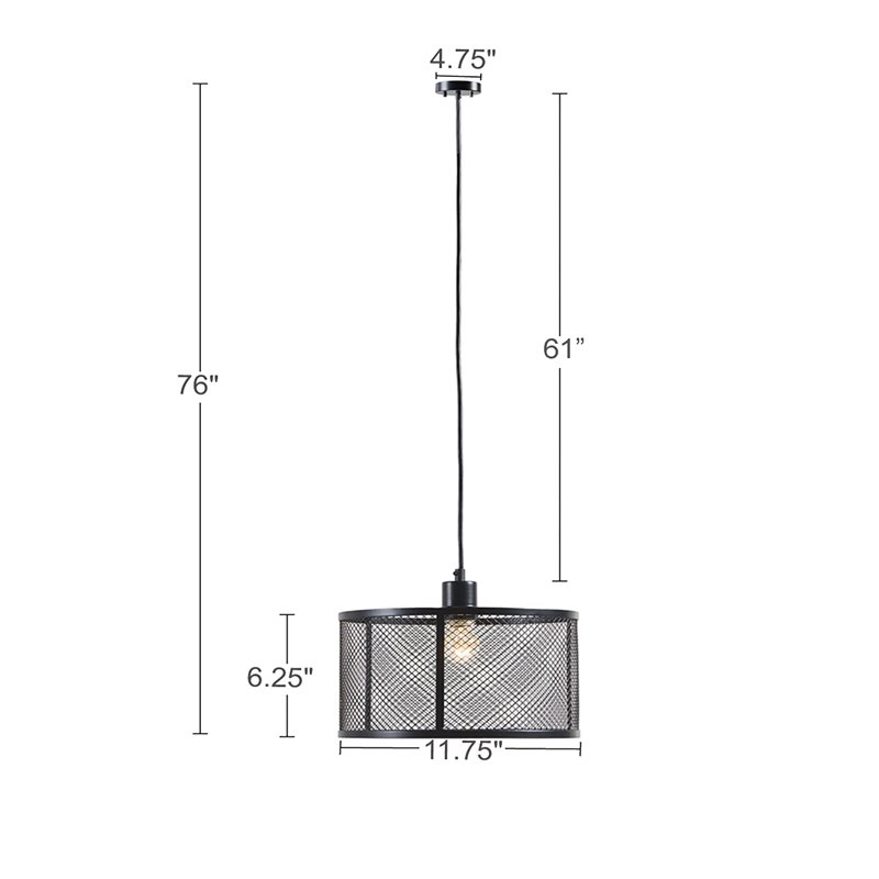 INK+IVY Jaxson Single Light Modern Metal Pendant in Black Finish