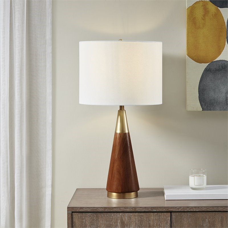 INK+IVY Modern Rubber Wood and Metal Table Lamp in Espresso/Gold