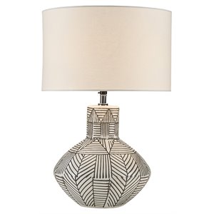 ink+ivy agape round modern ceramic and fabric table lamp in white/black