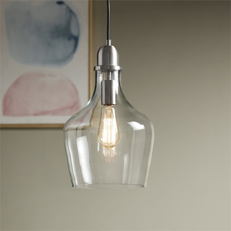 Hampton Hill Auburn 1-Light Transitional Metal and Glass Pendant in Silver