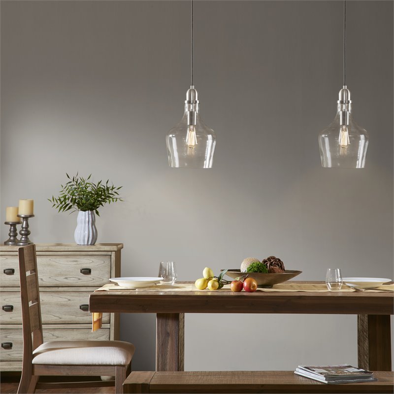 Hampton Hill Auburn 1-Light Transitional Metal and Glass Pendant in Silver