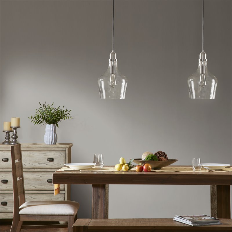 Hampton Hill Auburn 1-Light Transitional Metal and Glass Pendant in Silver