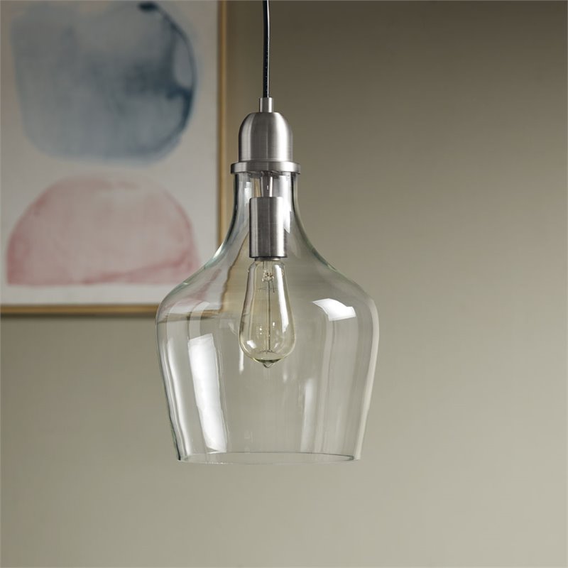 Hampton Hill Auburn 1-Light Transitional Metal and Glass Pendant in Silver