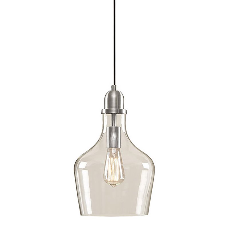 Hampton Hill Auburn 1-Light Transitional Metal and Glass Pendant in Silver