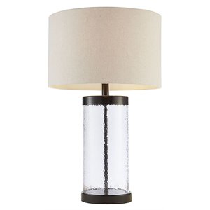 hampton hill macon contemporary glass and metal table lamp in clear/bronze