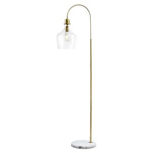 Hampton Hill Auburn 64.5&quot Transitional Metal and Glass Floor Lamp in Gold/White