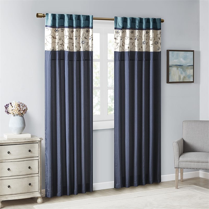 Madison Park Serene Polyester Fabric Window Panel with Lining in Navy