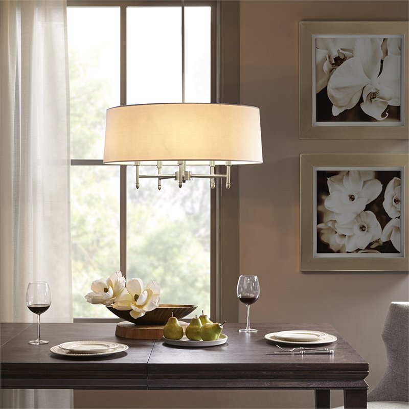Hampton Hill Presidio Transitional Metal and Fabric Chandelier in White/Silver
