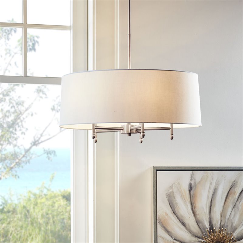 Hampton Hill Presidio Transitional Metal and Fabric Chandelier in White/Silver
