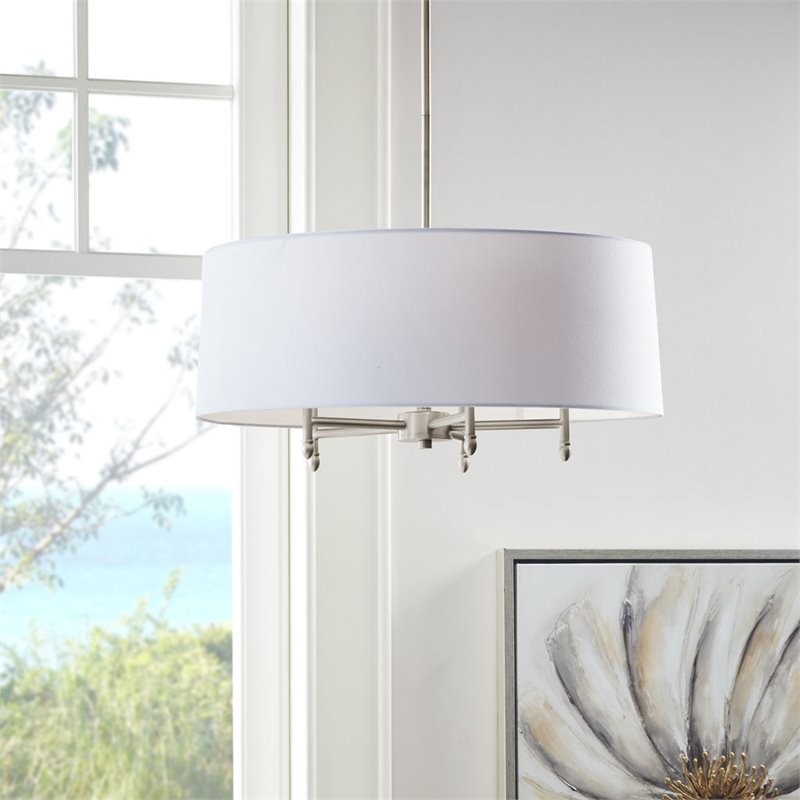 Hampton Hill Presidio Transitional Metal and Fabric Chandelier in White/Silver