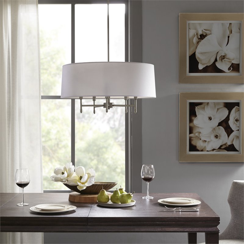 Hampton Hill Presidio Transitional Metal and Fabric Chandelier in White/Silver