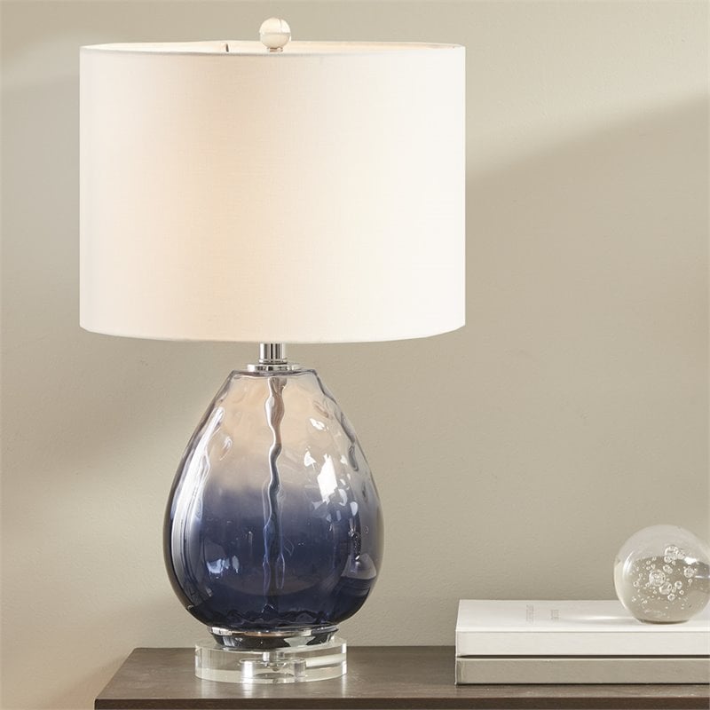 Urban Habitat Borel Transitional Glass and Cotton Table Lamp in Blue/White