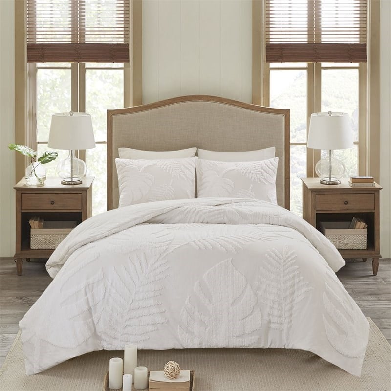 Madison Park Bahari Cotton Chenille Palm Comforter Set in Off White