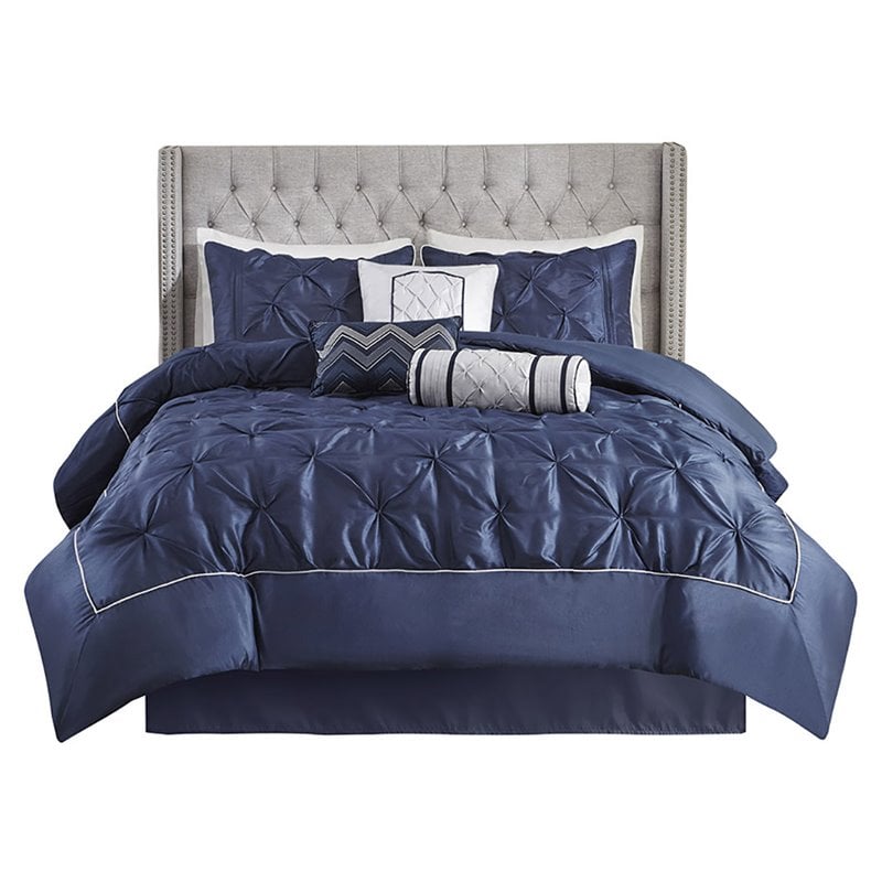 Madison Park Laurel 7-Piece 100 Percent Polyester Polyoni Comforter Set in Navy