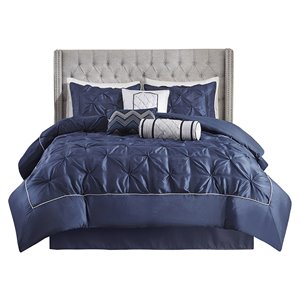 Madison Park Laurel 7-Piece 100 Percent Polyester Polyoni Comforter Set in Navy