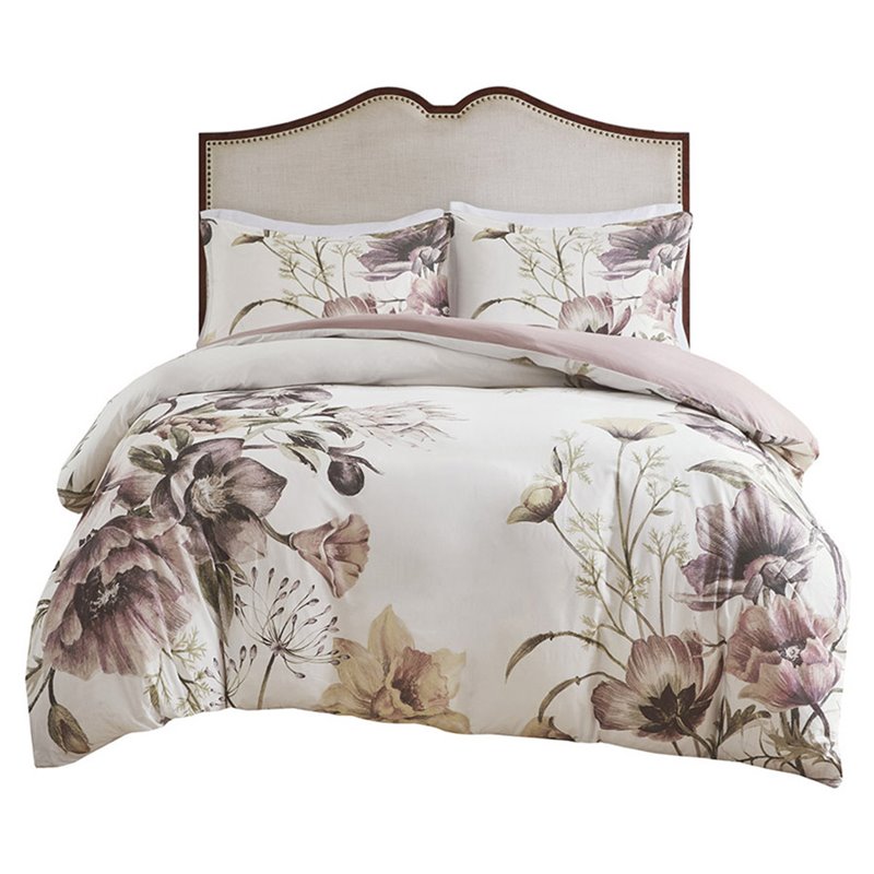 Madison Park Cassandra Cotton Percale Printed Full/Queen Duvet Cover Set - Pink