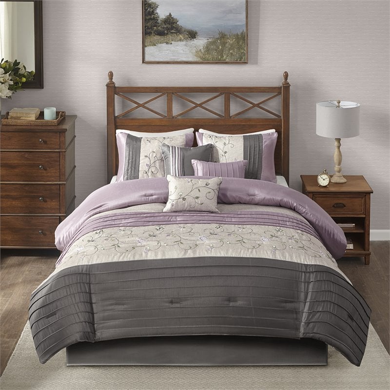 Madison Park Serene 7-Piece 100 Percent Polyester Polyoni Comforter Set - Purple