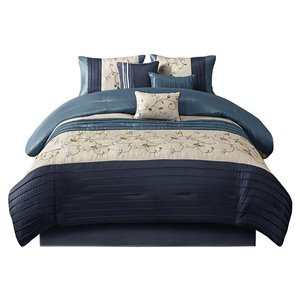 Madison Park Serene 7-Piece 100 Percent Polyester Polyoni Comforter Set in Navy