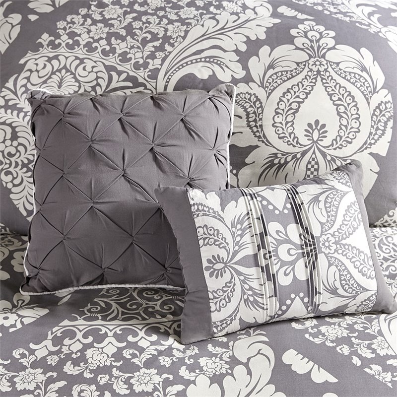 Madison Park Vienna 7-Piece 100 Percent Cotton Printed Comforter Set in Gray