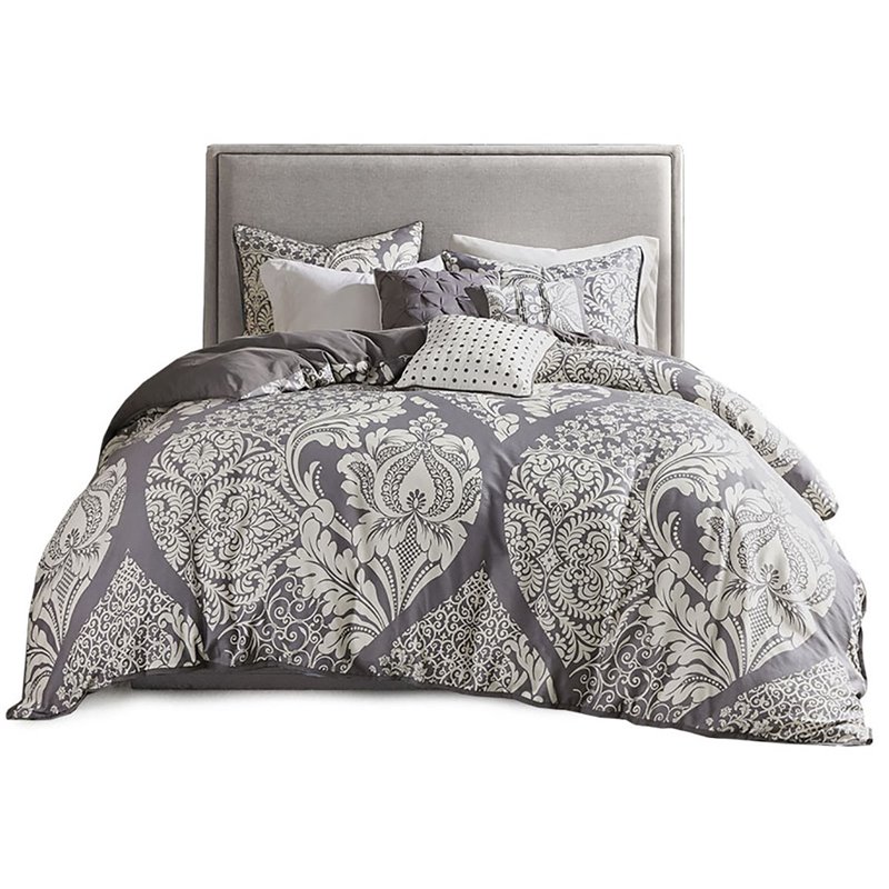 Madison Park Vienna 7-Piece 100 Percent Cotton Printed Comforter Set in Gray