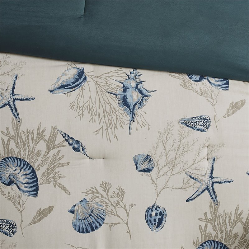 Madison Park Bayside 7-Piece 100 Percent Cotton Printed Comforter Set in Blue