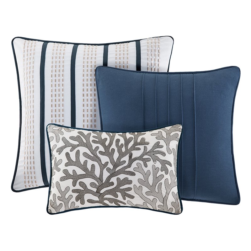 Madison Park Bayside 7-Piece 100 Percent Cotton Printed Comforter Set in Blue
