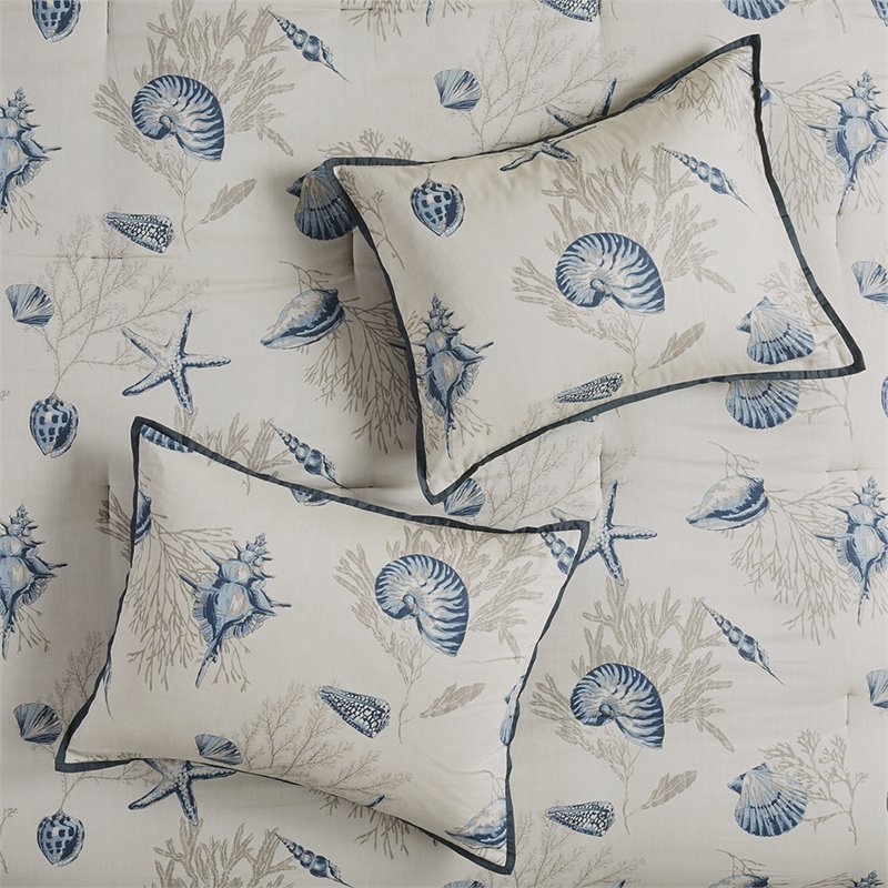 Madison Park Bayside 7-Piece 100 Percent Cotton Printed Comforter Set in Blue