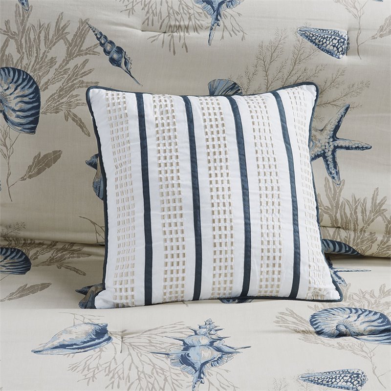 Madison Park Bayside 7-Piece 100 Percent Cotton Printed Comforter Set in Blue