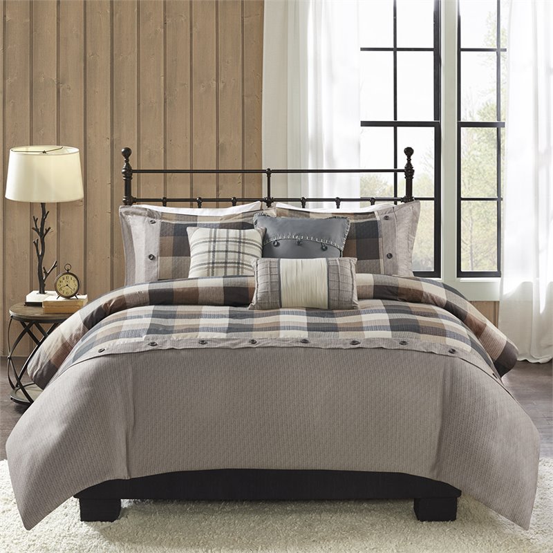 Madison Park Ridge 6-Piece Polyester Full/Queen Duvet Cover Set - Brown