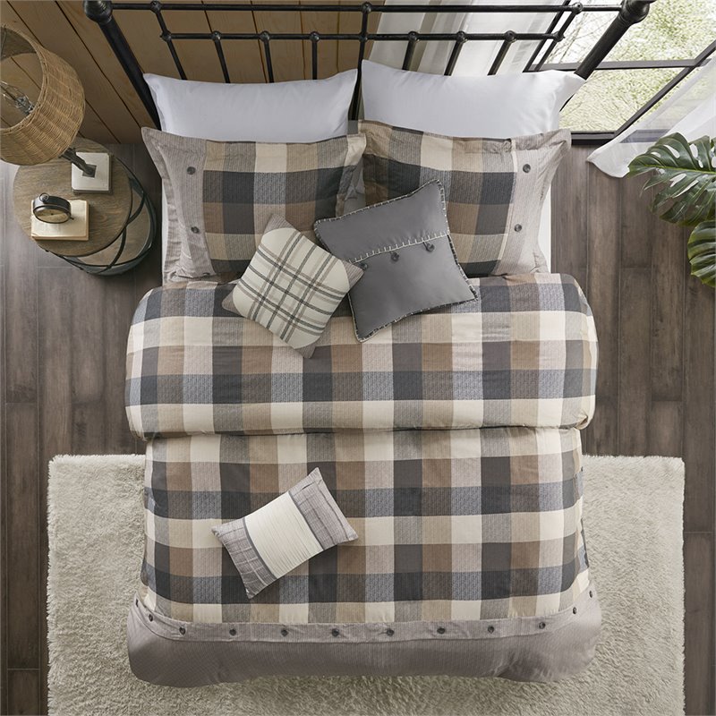 Madison Park Ridge 6-Piece Polyester Full/Queen Duvet Cover Set - Brown