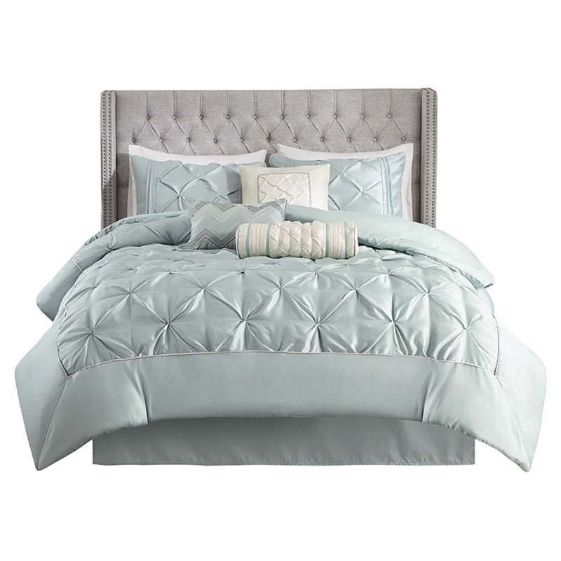Madison Park Laurel 7-Piece Polyester Polyoni Comforter Set w/ Pleats in Green