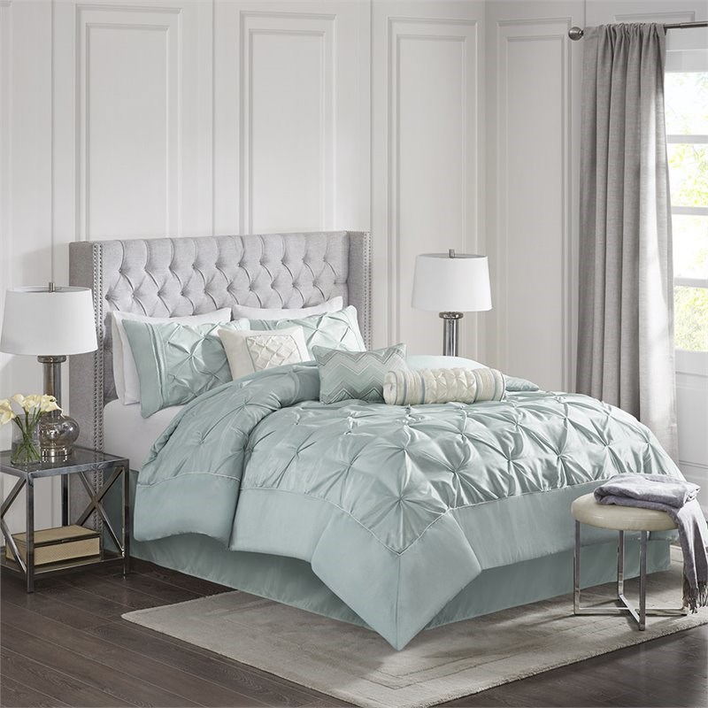 madison park laurel 7-piece polyester polyoni comforter set w/ pleats in green