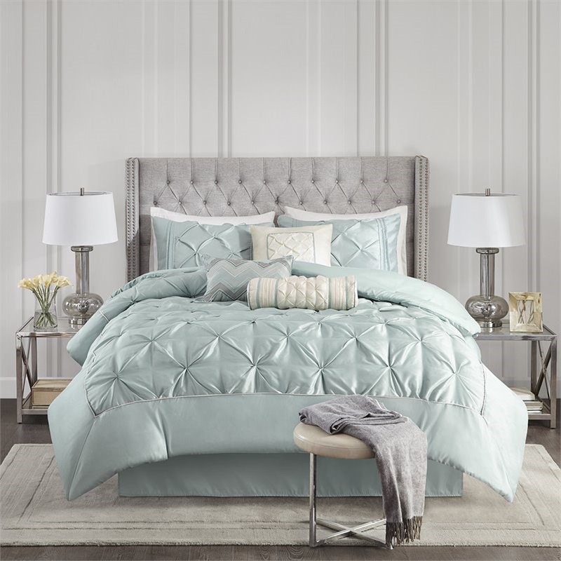madison park laurel 7-piece polyester polyoni comforter set w/ pleats in green