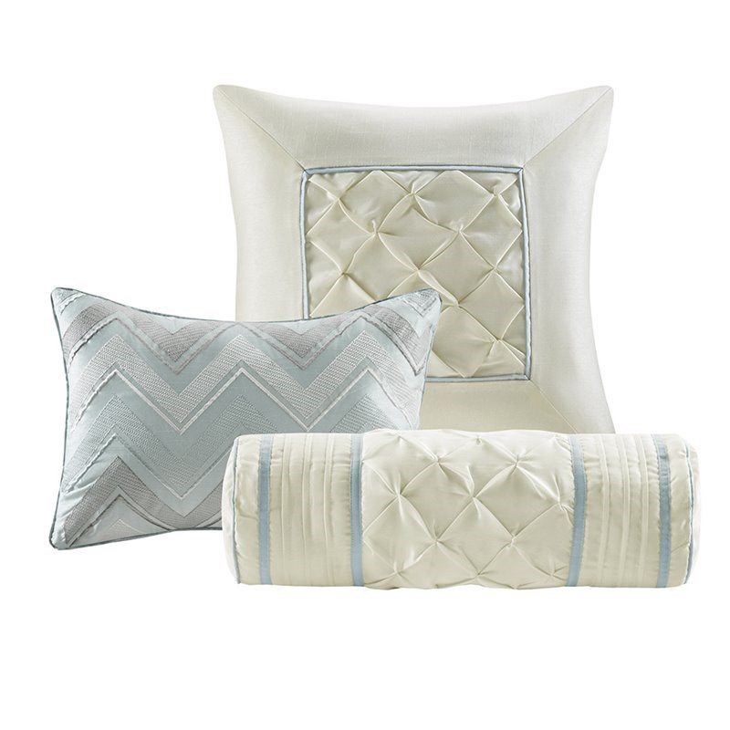 madison park laurel 7-piece polyester polyoni comforter set w/ pleats in green