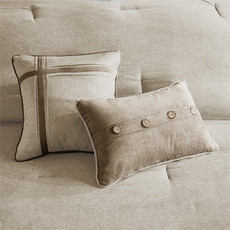 Madison Park Boone 7-Piece Polyester Microsuede Printed Comforter Set in Tan
