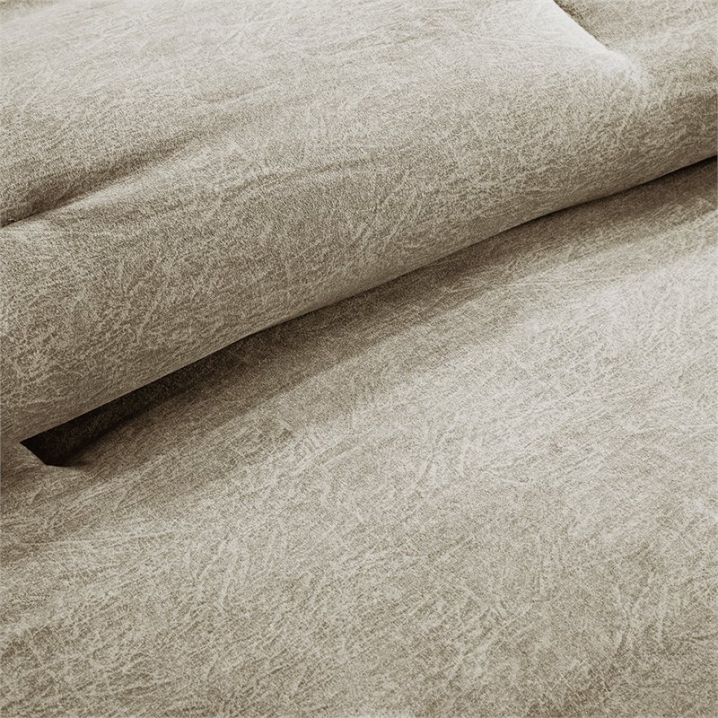 Madison Park Boone 7-Piece Polyester Microsuede Printed Comforter Set in Tan