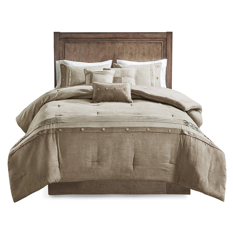 Madison Park Boone 7-Piece Polyester Microsuede Printed Comforter Set in Tan