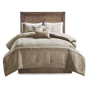 Madison Park Boone 7-Piece Polyester Microsuede Printed Comforter Set in Tan